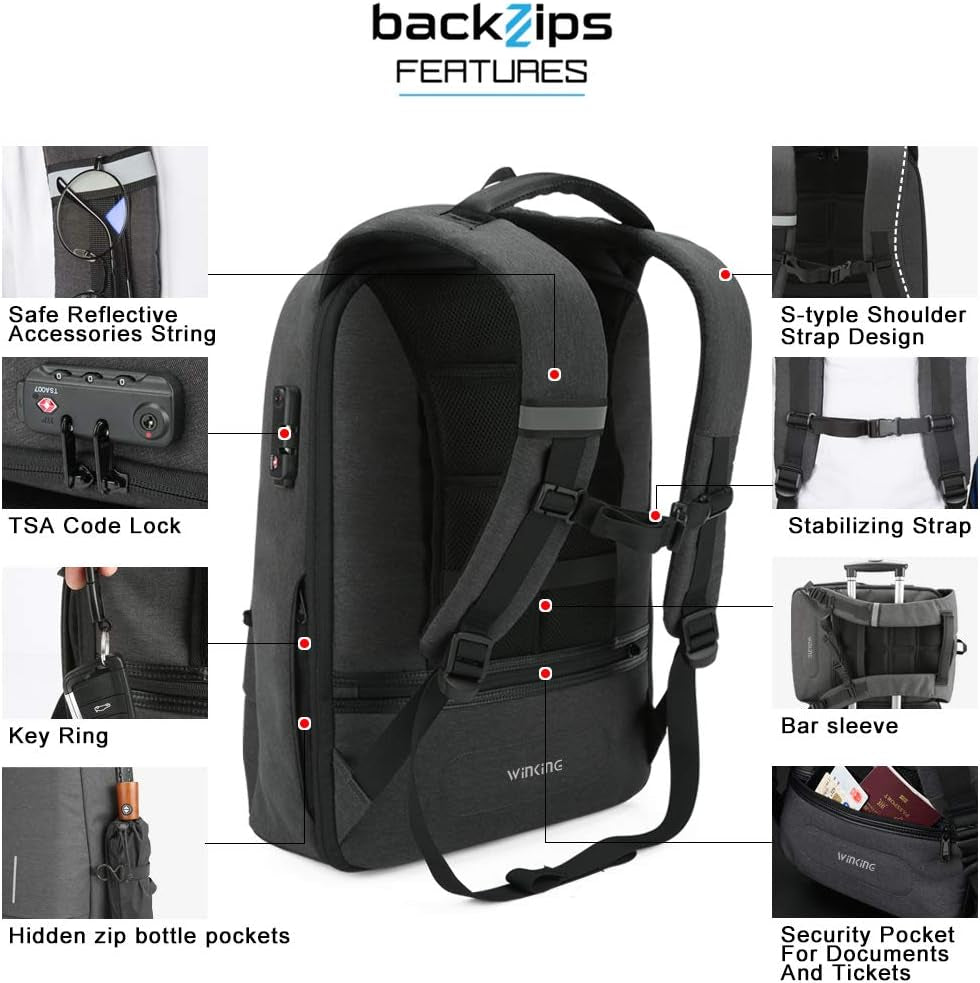 Laptop Backpack, Large Business Travel Computer Bag with USB Charging Port Anti-Theft Water Resistant for 17.3 Inch Laptop Rucksack for Men