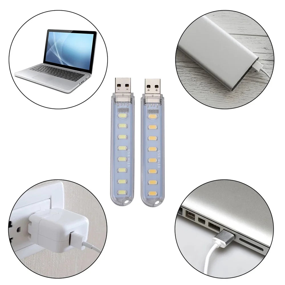 Mini Portable USB Night LED Lamp 8 LEDs Super Bright Night Book Lights x Reading Light For USB Power Bank PC Laptop Notebook